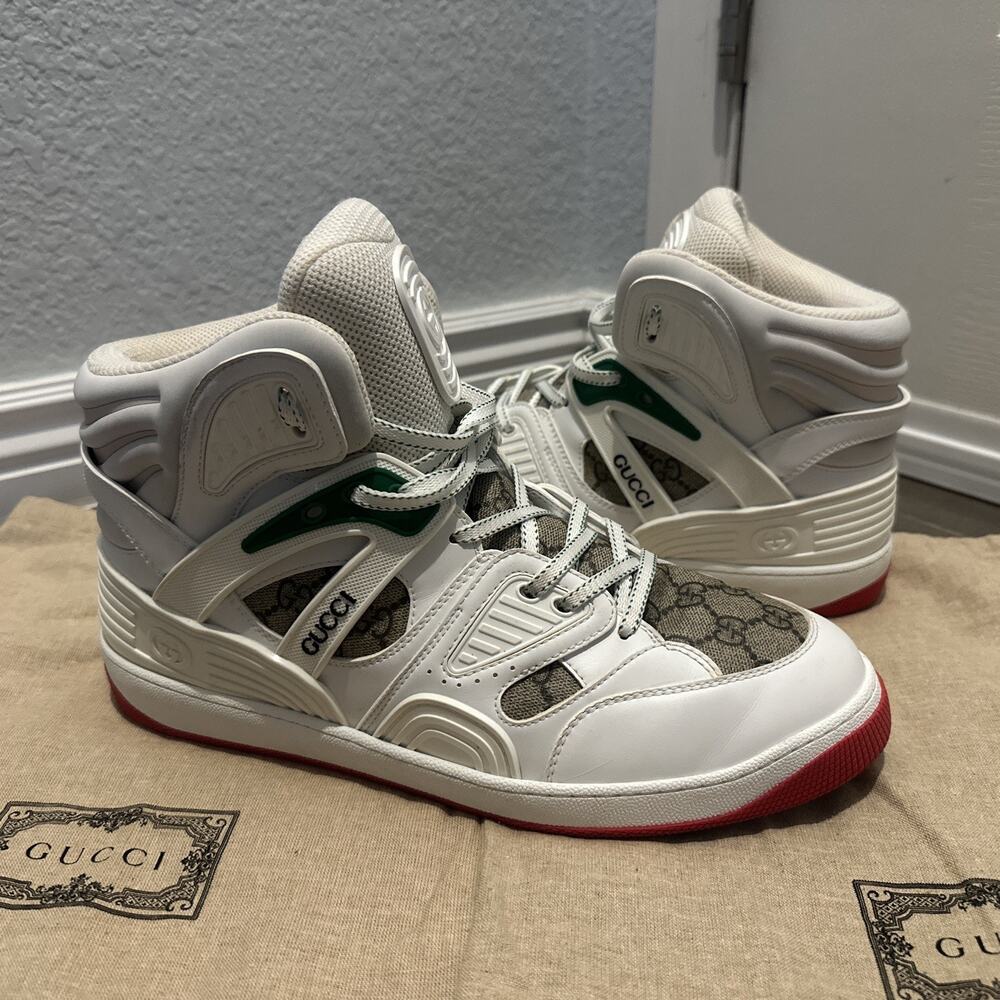 AUTHENTIC GUCCI BASKET HIGHTOP SNEAKERS GG 10.5 (fits USA 11.5) 673077